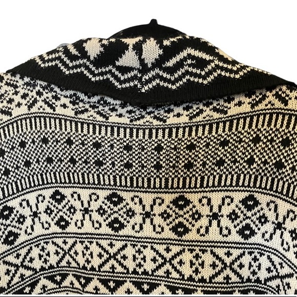 acred Threads Sz L-XL Black & Cream Knit Open Front Oversized Fair Isle Cardigan - Picture 8 of 10